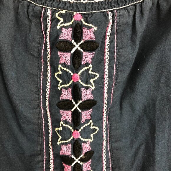 Roxy Navy Off The Shoulder Square Neck Bohemian Embroidered Top size ~L - Picture 10 of 13